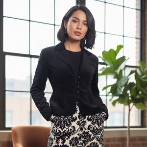 Massimo Black Velvet Blazer Jacket Gold Button Detail Luxe Gothic Size S